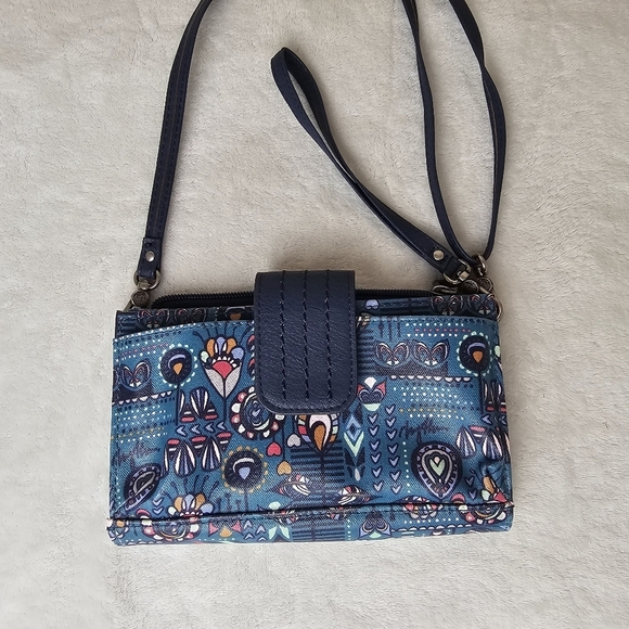 Sakroots Peacock Blue Floral Canvas Coated Smartphone Wallet Crossbody Bag - Picture 3 of 15